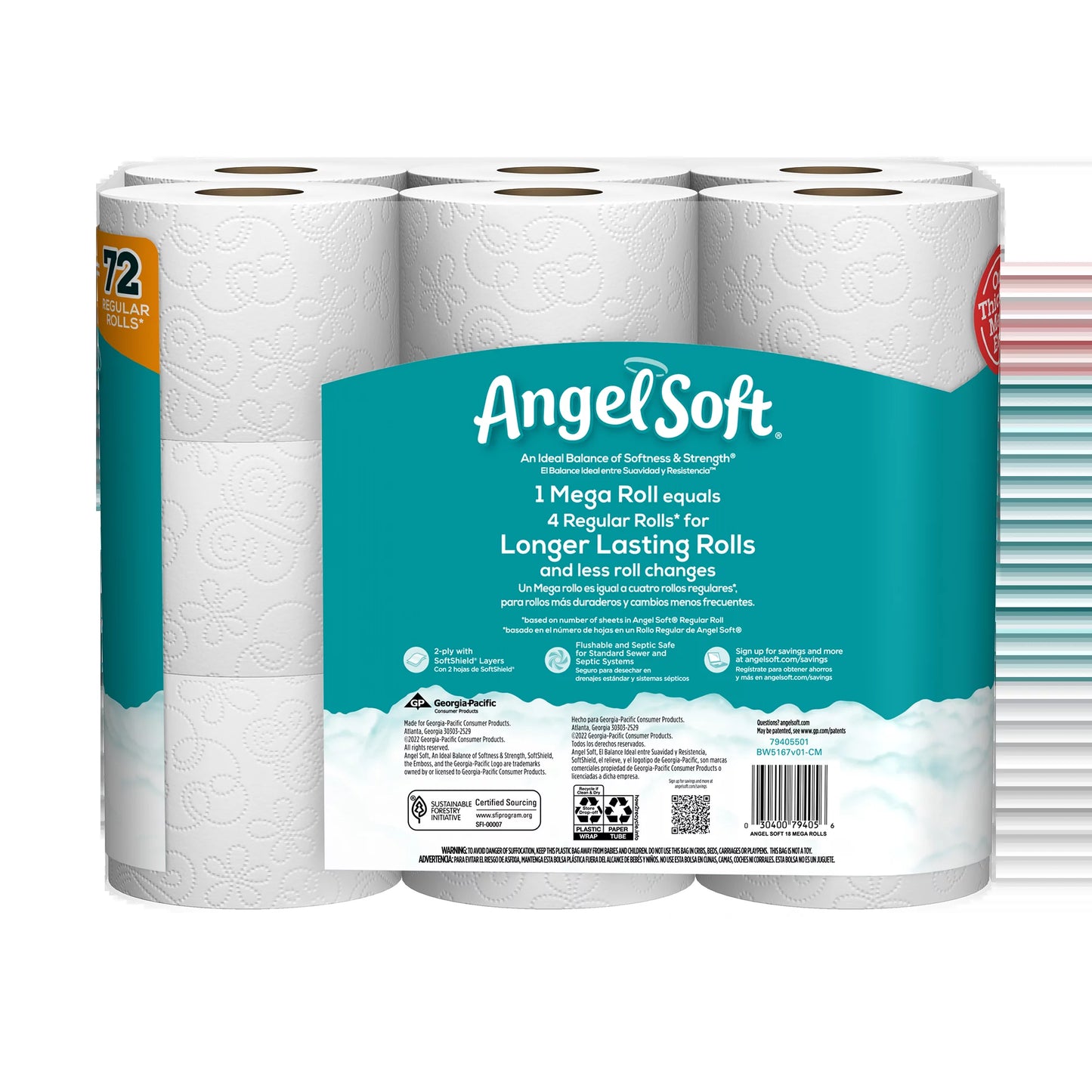 (4 Pack) 2-Ply Toilet Paper, 18 Mega Rolls