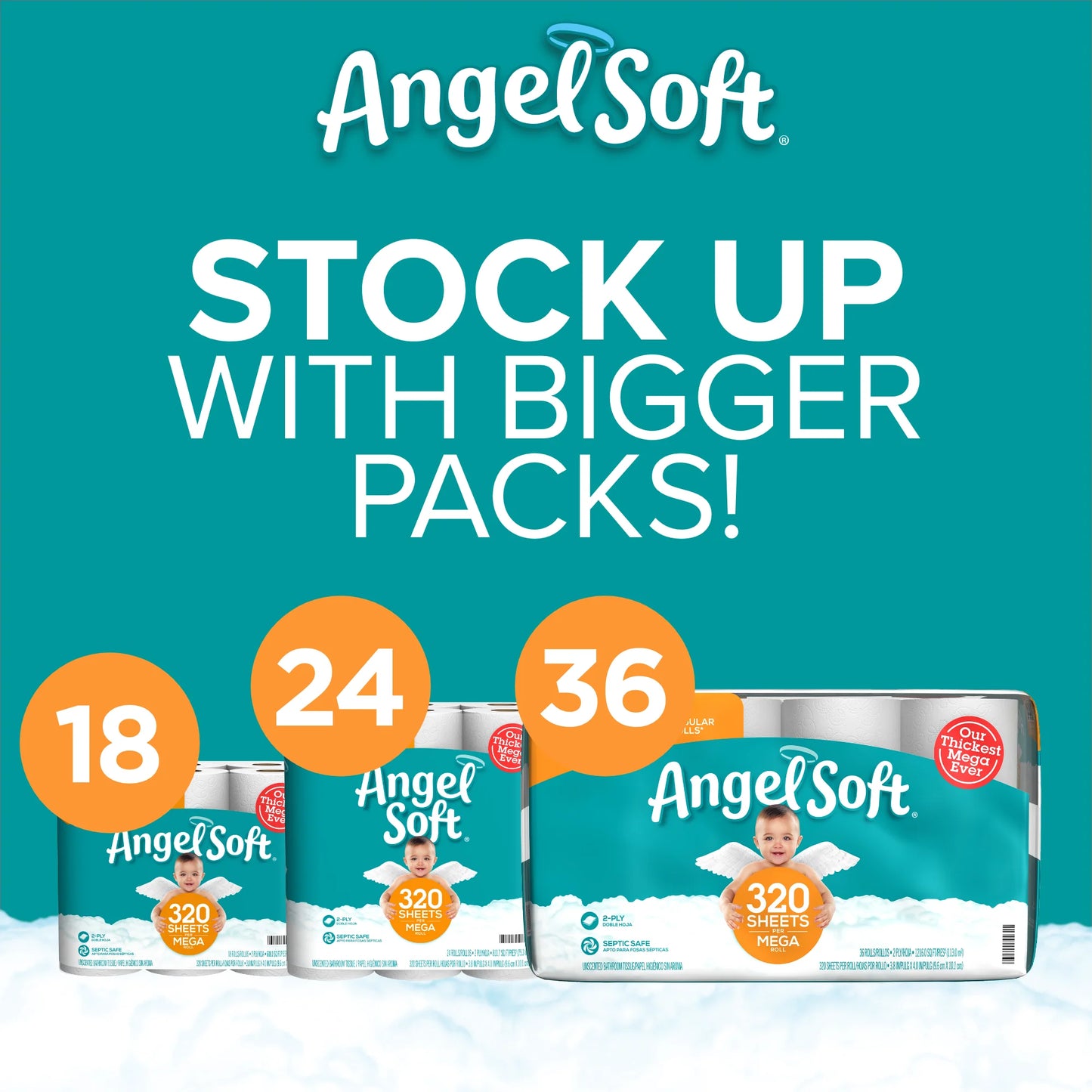 (4 Pack) 2-Ply Toilet Paper, 18 Mega Rolls