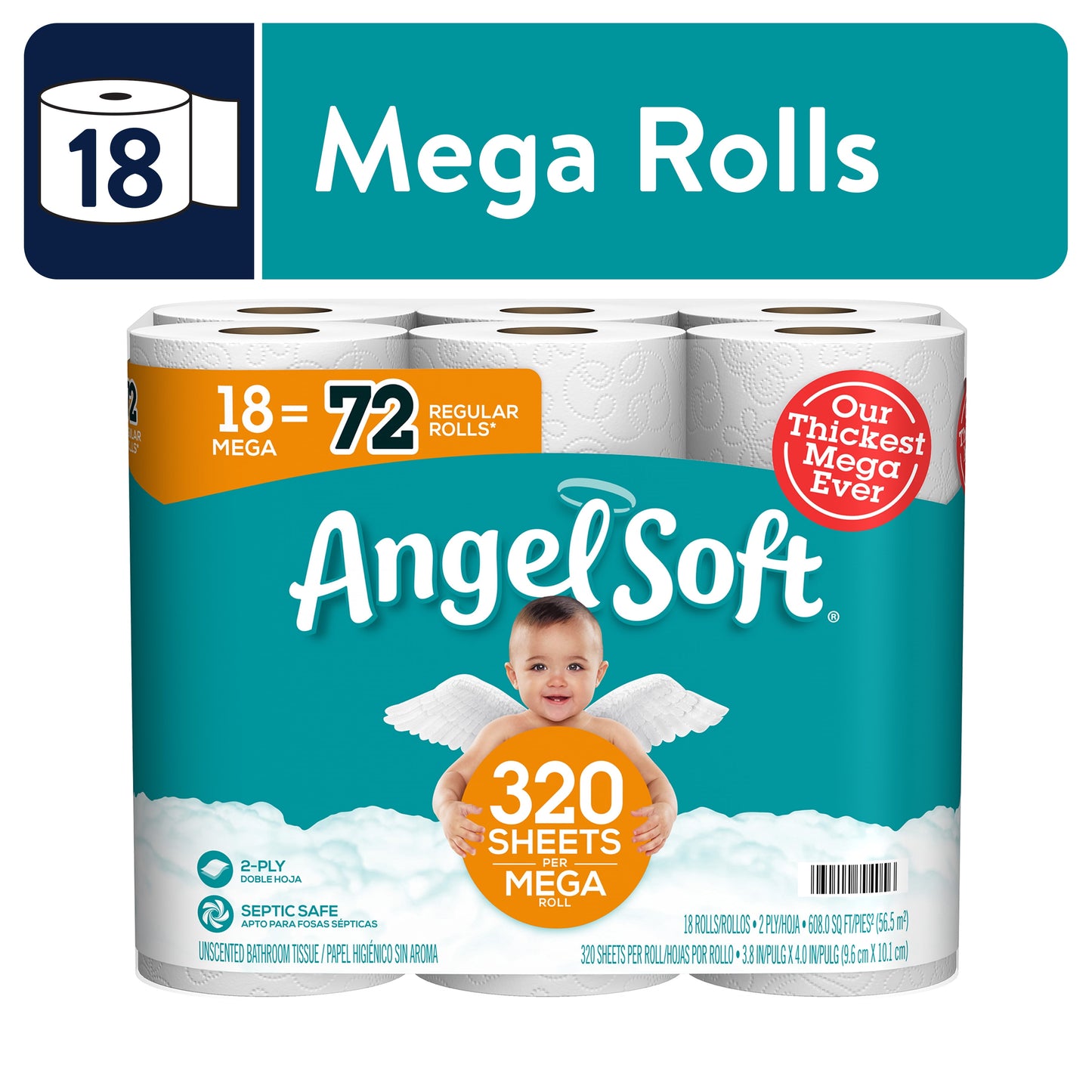 (4 Pack) 2-Ply Toilet Paper, 18 Mega Rolls