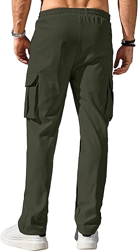 Comdecevis Mens Casual Cargo Pants Workout Joggers Stretch Sweatpants Hiking Drawstring Tactical Pants with Multi Pockets