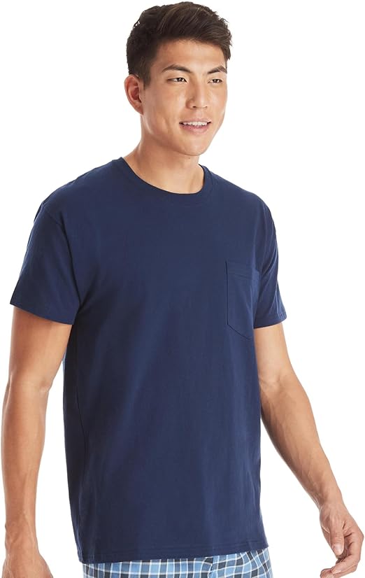 Hanes Mens Pocket Undershirt Pack. Cotton Crew Neck T-Shirt. Moisture Wicking Tee. Assorted 6-Pack