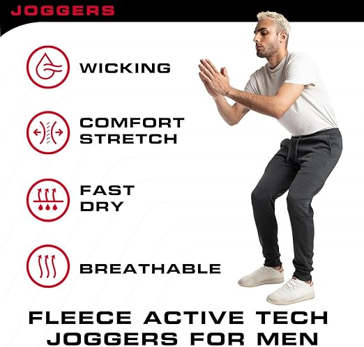 Ultra Performance 3 Pack Fleece Active Tech Joggers for Men. Mens Sweatpants with Zipper Pockets