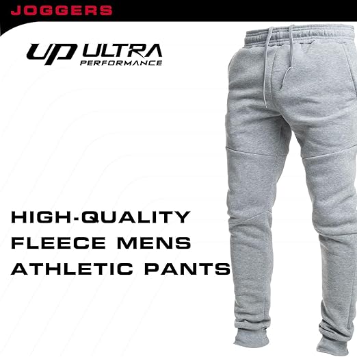 Ultra Performance 3 Pack Fleece Active Tech Joggers for Men. Mens Sweatpants with Zipper Pockets
