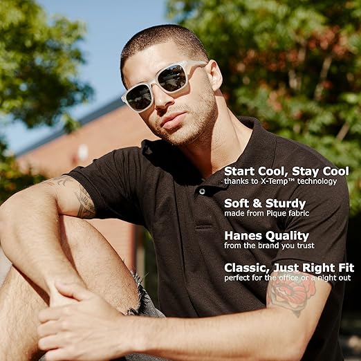 Hanes Men’s X-Temp Short Sleeve Polo Shirt. Midweight Mens Shirt