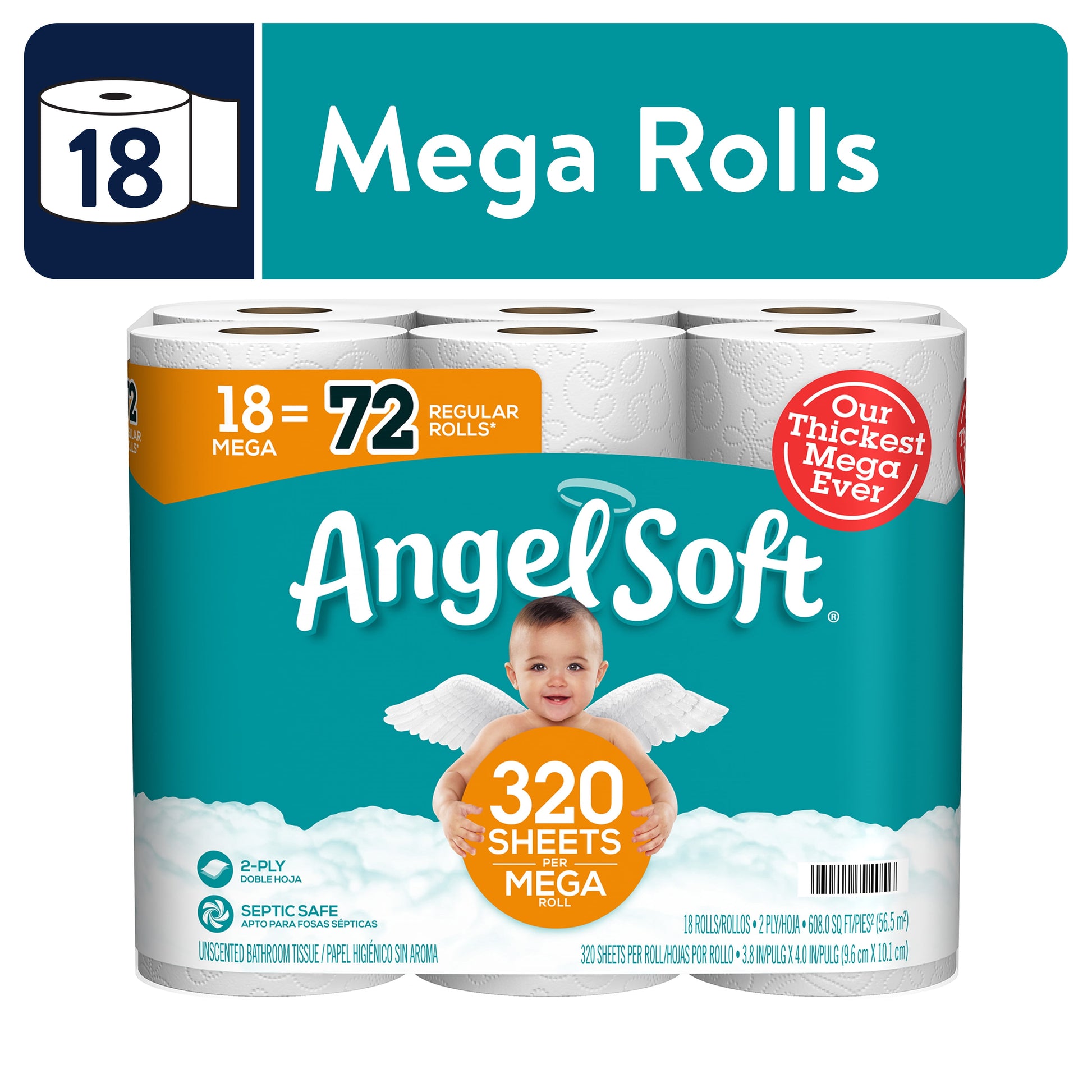 (4 Pack)  2-Ply Toilet Paper, 18 Mega Rolls