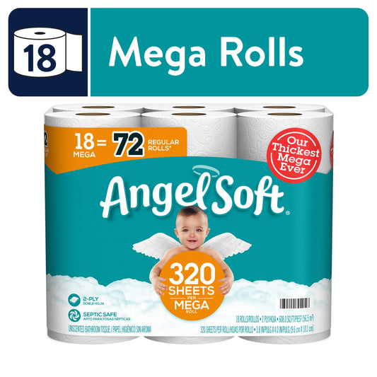 (4 Pack)  2-Ply Toilet Paper, 18 Mega Rolls