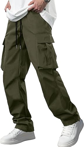 Comdecevis Mens Casual Cargo Pants Workout Joggers Stretch Sweatpants Hiking Drawstring Tactical Pants with Multi Pockets