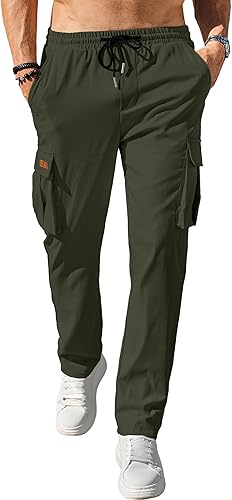 Comdecevis Mens Casual Cargo Pants Workout Joggers Stretch Sweatpants Hiking Drawstring Tactical Pants with Multi Pockets