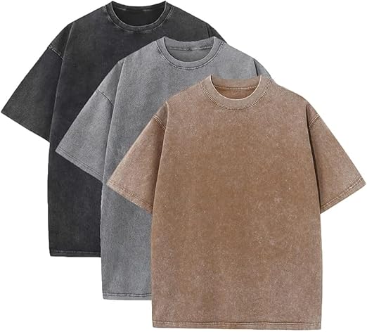3 Pcs Mens Oversized Heavy Cotton Summer T-Shirts Vintage Tee Loose Fit Short Sleeve Casual Tshirts for Men Women
