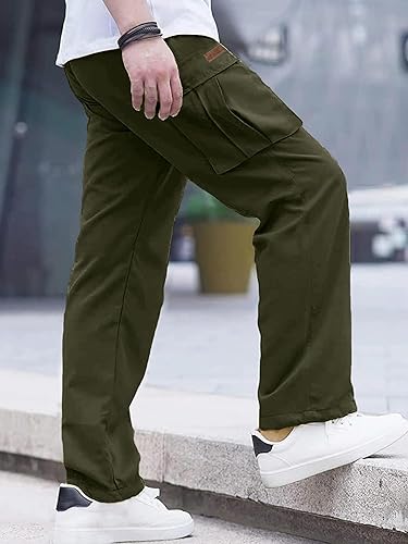Comdecevis Mens Casual Cargo Pants Workout Joggers Stretch Sweatpants Hiking Drawstring Tactical Pants with Multi Pockets