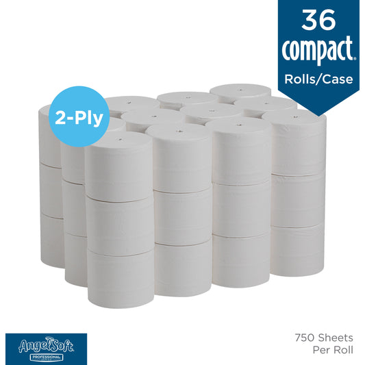 Angel Soft Professional Series Compact Coreless 2-Ply Toilet Paper, 750 Sheets/Roll, 36 Rolls/Case